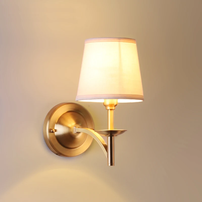 

American style full copper wall lamp modern minimalist living room balcony bedroom bedside lamp head copper single aisle