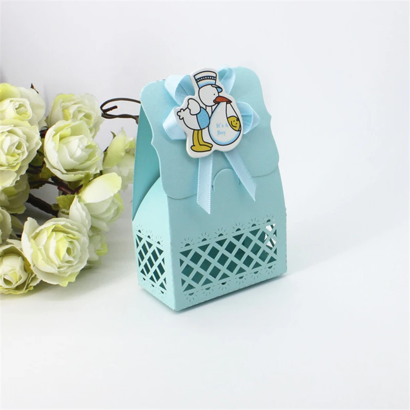 50pcs Baby Shower Event Party Supplies Decoration Boy Paper Baptism Blue Kid Favors Gift Sweet Birthday Bag Candy Box For Guest |