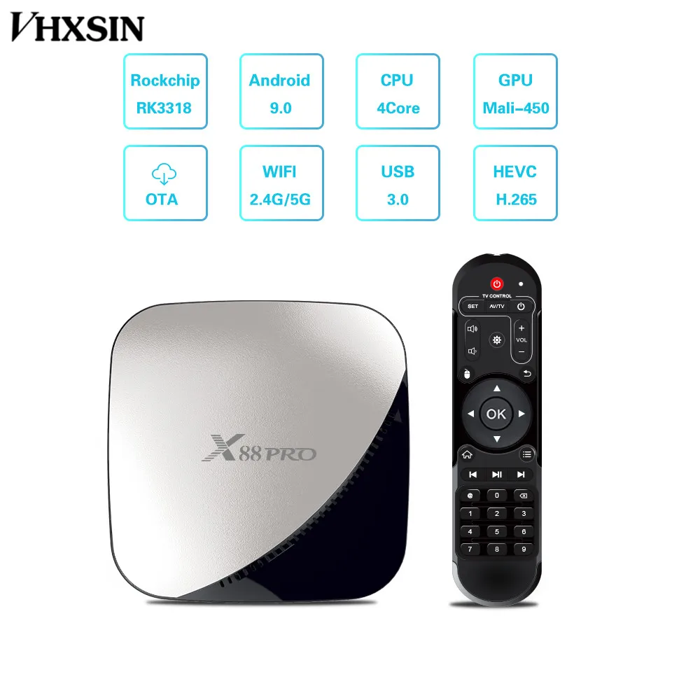 VHXSIN 2 шт./лот X88 Pro Smart TV Box Android 9 0 TVbox Rockchip RK3318 встроенный Wifi 4K 60fps | Электроника
