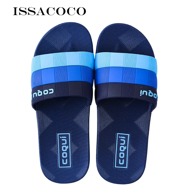 Blue ISSACOCO/домашние тапочки; мужские сандалии; Мужская Летняя обувь; пляжные шлепанцы; домашние тапочки; Pantuflas Terlik Chinelos; европейские размеры 42-46 - Цвет: Blue