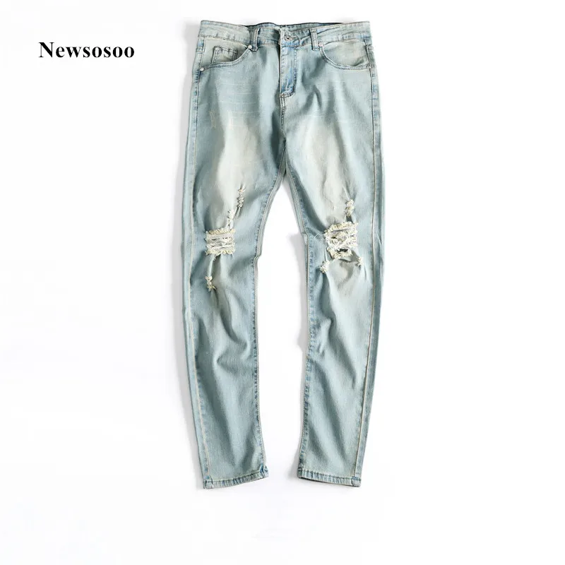 Newsosoo 2018 Slim Fit Стиль Мужчины уничтожить рваные джинсы в стиле хип хоп