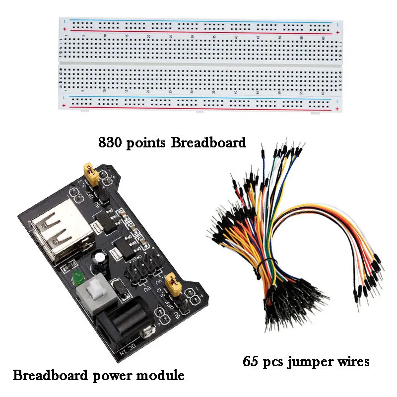 kits 3,3 В/5 В макетная плата силовой модуль+ MB-102 830 точек без пайки прототип хлебная плата комплект+ 65 гибких перемычек для arduino комплект - Цвет: kits
