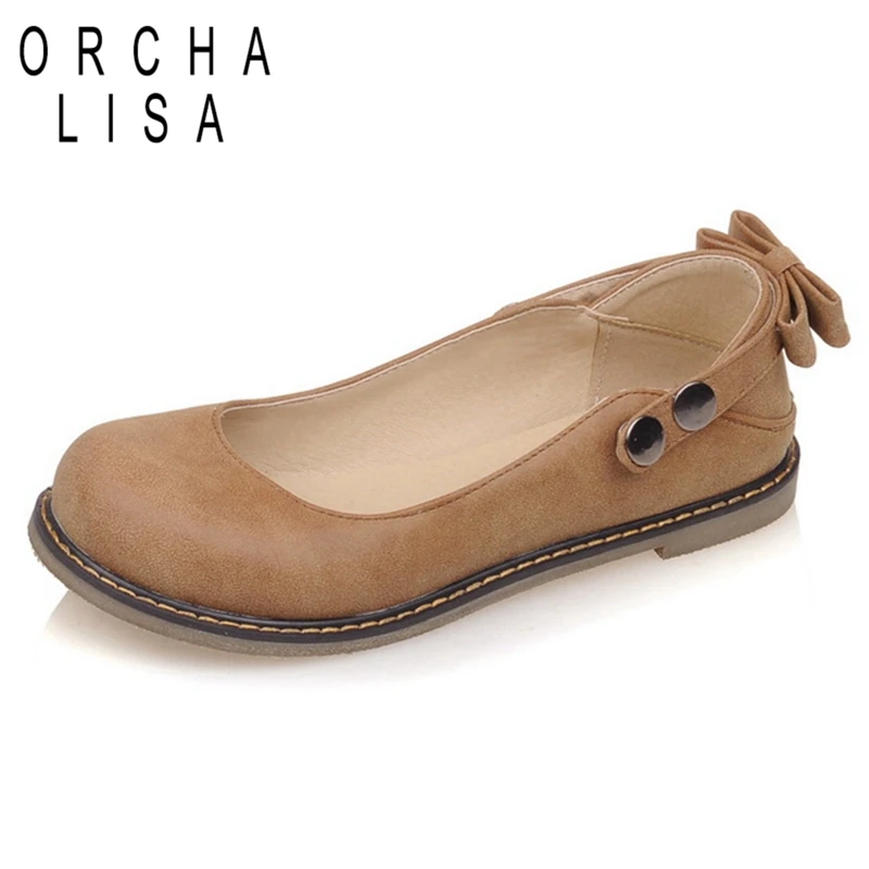 ORCHA LISA/Женская обувь милые туфли с бантом на плоской подошве бантиком заклепками