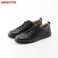 okhotcn high quality snake casual men shoes luxury design black chaussure homme fashion men trainers breathable sneaker flats