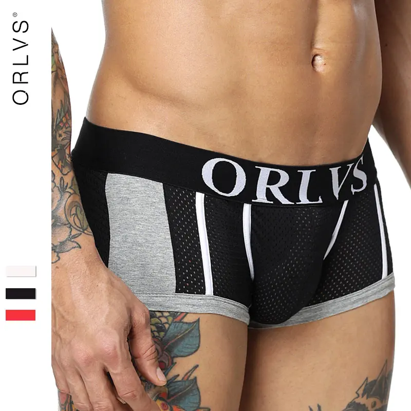 ORLVS Сетчатое Нижнее белье Боксеры мужское сексуальное нижнее из хлопка мужские