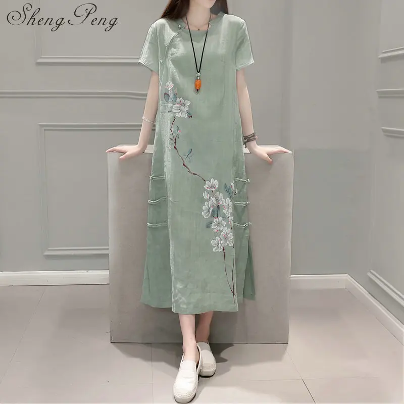2018 Новое льняное платье ao dai винтажное этническое aodai с длинным рукавом qipao