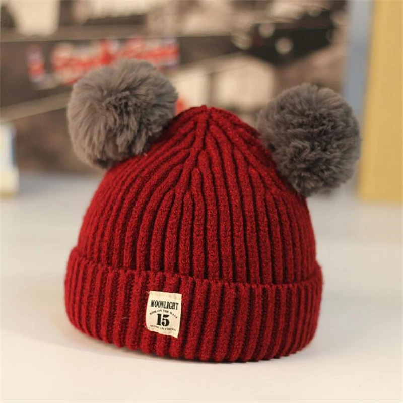 2019 Korean Style Baby Winter Warm Beanies Caps Dual Ball Boys Girsl Knitted Hats Child Kid Cotton Hat For 6~24Months | Детская одежда