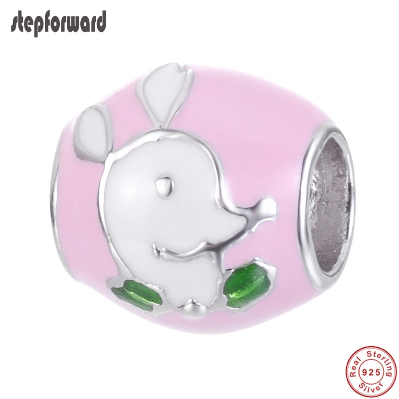 

Round Enamel Pink Animal Pattern DIY Charm 925 Sterling Silver Rabbit Bead Charm For Bracelet Necklace Beads For Jewelry Gift