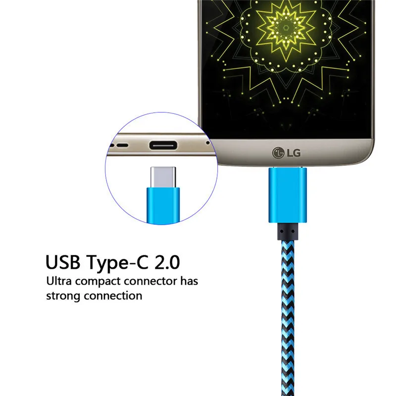 Нейлоновый кабель USB Type c адаптер для быстрой зарядки Xiaomi Huawei Samsung Galaxy S10 S9 Plus
