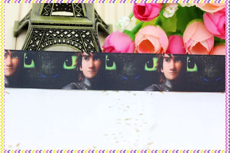 7/8 ''Бесплатная доставка лента с принтом дракона головной убор бант для волос