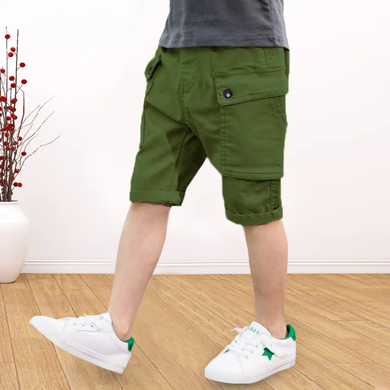 Зеленый Летние шорты для мальчиков Хлопковые Штаны для подростков повседневные штаны для детей, детские шорты спортивные шорты для малышей, для школы детские мешковатые штаны - Цвет: Зеленый
