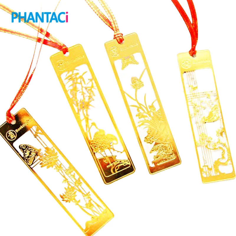 

4 pcs/lot Classical Chinese Style Metal Bookmark Merlin Bamboo Chrysanthemum Plum Orchid Vintage Book Marks Gifts