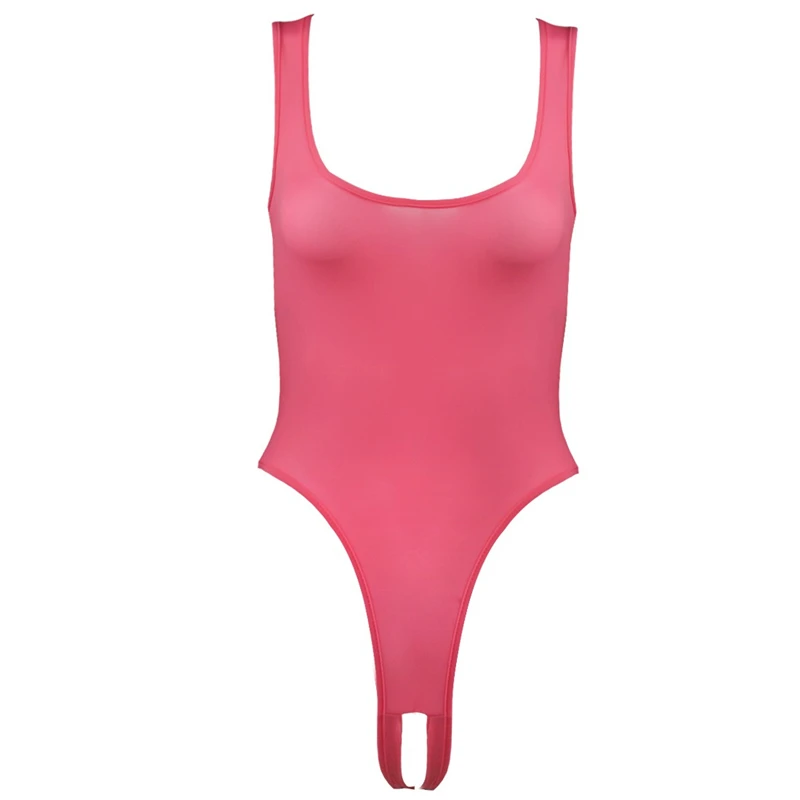 Hot Pink Женское стрейчевое трико без рукавов с высокой посадкой, боди, нижнее белье с открытой промежностью, сексуальное женское цельное трико с высокой посадкой - Цвет: Hot Pink
