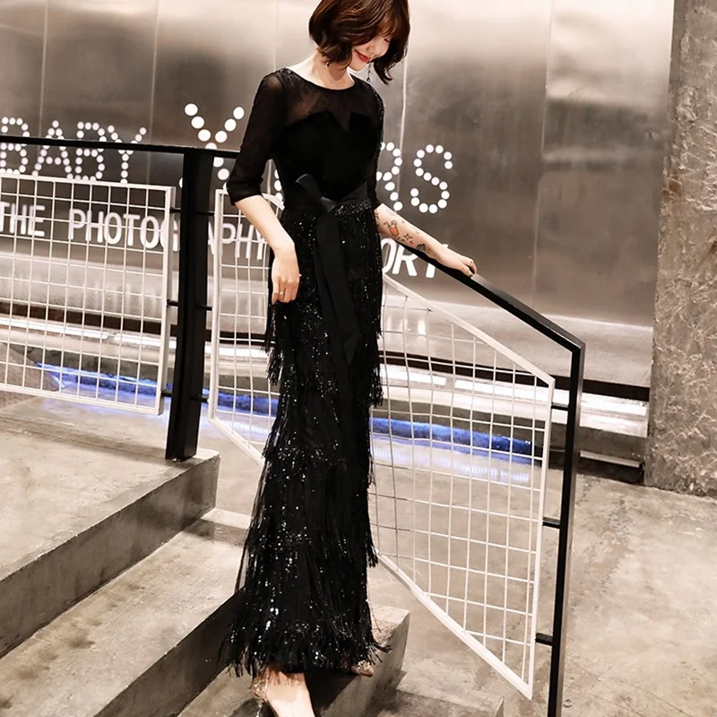 Женское вечернее платье элегантные длинные платья с блестками и кисточками