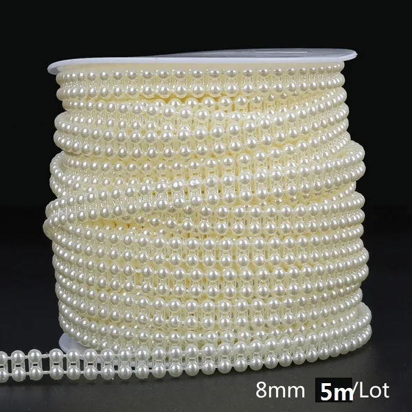 Size 8mm 5m ABS Имитация Бусины слоновая кость, жемчуг, линия цепи, шнур, нить, отделка для DIY, Свадебная вечеринка, украшения и ювелирные изделия, аксессуары для рукоделия - Цвет: Size 8mm 5m