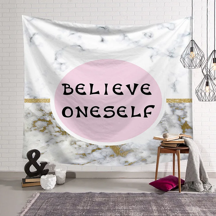 Pink Believe Oneself Color Marble House Bathroom Decorative Outdoor Tapestry Wall Hanging Sheets Picnic Cloth Home Decor Gift | Дом и сад