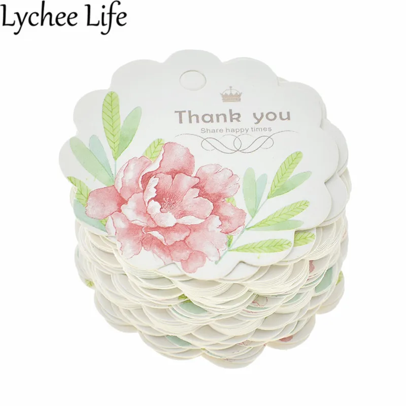 Lychee Life 50 шт. розовые бирки спасибо красочные цветочные печатные бумажные бирки DIY ручной работы швейная одежда сумка Поставки Декор