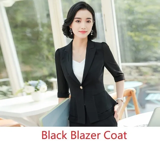 Black Blazer Coat Весна Лето Половина рукава Формальные женские деловые костюмы OL стили профессиональные дамы офисная Рабочая одежда женские униформы наборы - Цвет: Black Blazer Coat