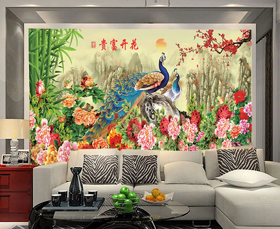 House and wealth living room TV backdrop mural wallpaper abstract flower green PV | Обустройство дома