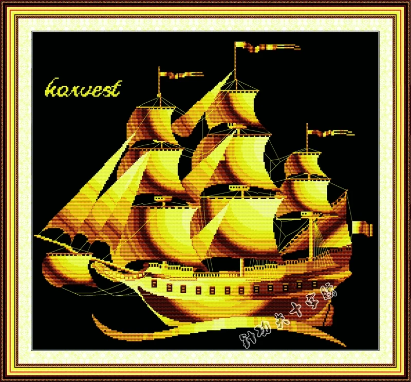Sailing harvest scenery black cloth painting counted on canvas DMC 14CT 11CT unprinted Cross Stitch Embroider kit Needlework Set | Дом и сад