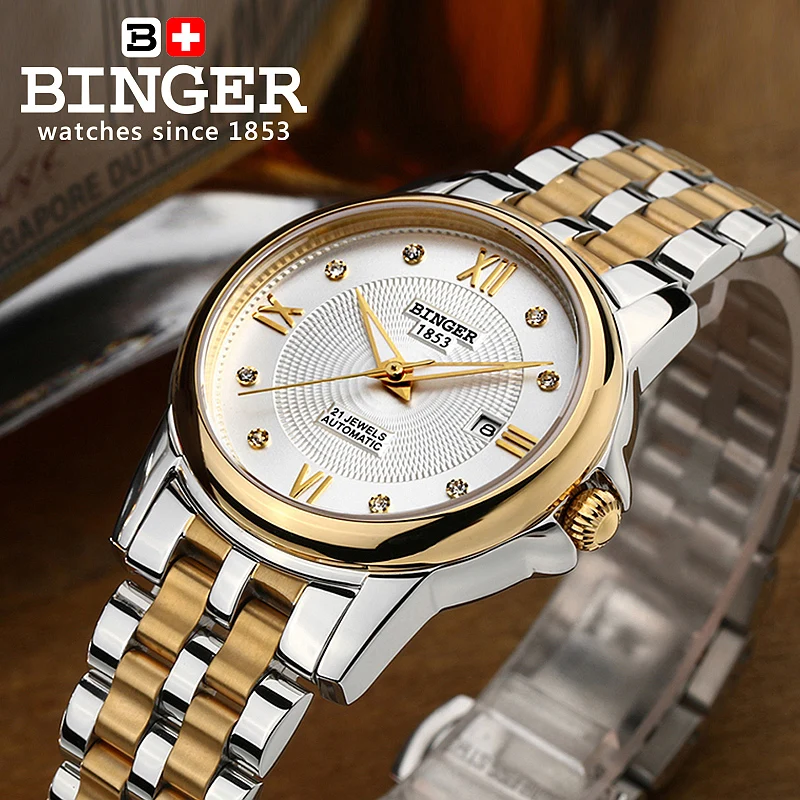 Часы наручные Binger женские механические брендовые Роскошные водонепроницаемые