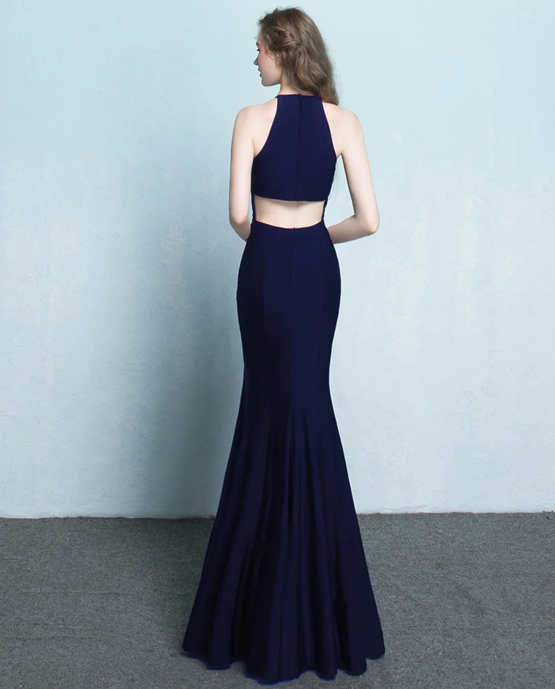 Пикантные Темно-синие вечерние платья 2019 Русалка с длинным рукавов платье для
