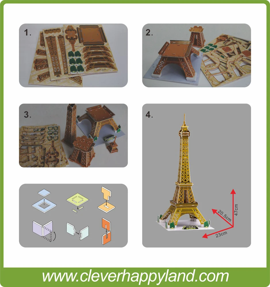 

clever&happy 3d puzzle model Eiffel Tower adult diy model gift for boy paper model