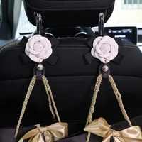 2pcs camellia flowers car seat back hooks hangers organizer styling universal headrest mount storage hooks clips for grocery bag