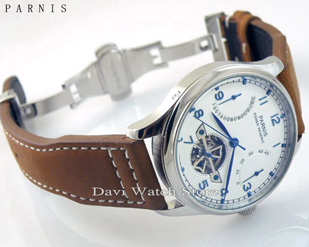 43 мм Parnis роскошный резерв энергии хронометр часовой стальной Чехол Мужские часы