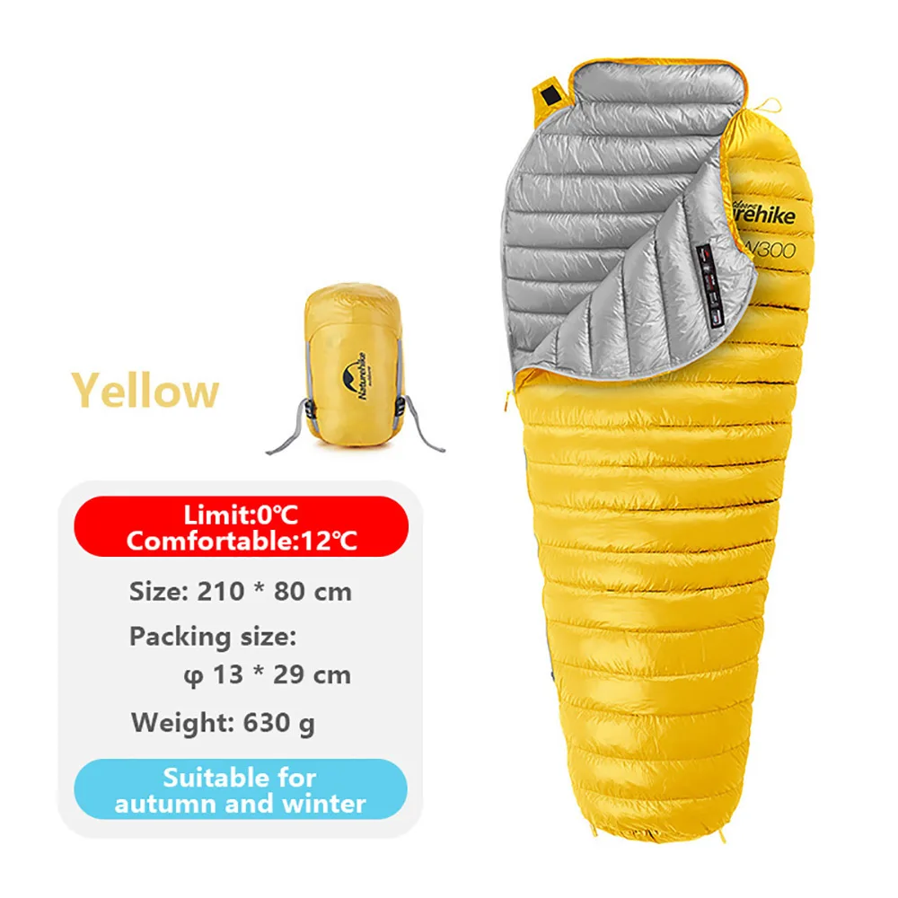 Yellow Naturehike открытый гусиный пух Мумия спальный мешок Кемпинг Туризм Скалолазание сверхлегкий вниз спальный мешок кровать NH18S300-D - Цвет: Yellow