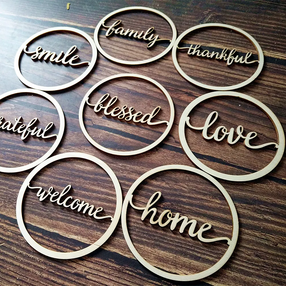 10 шт. лазерная резка незавершенный Круглый Круг Дерево Hello family Love Script слово знак деревянный поздравительный знак слово свадебный Декор стены