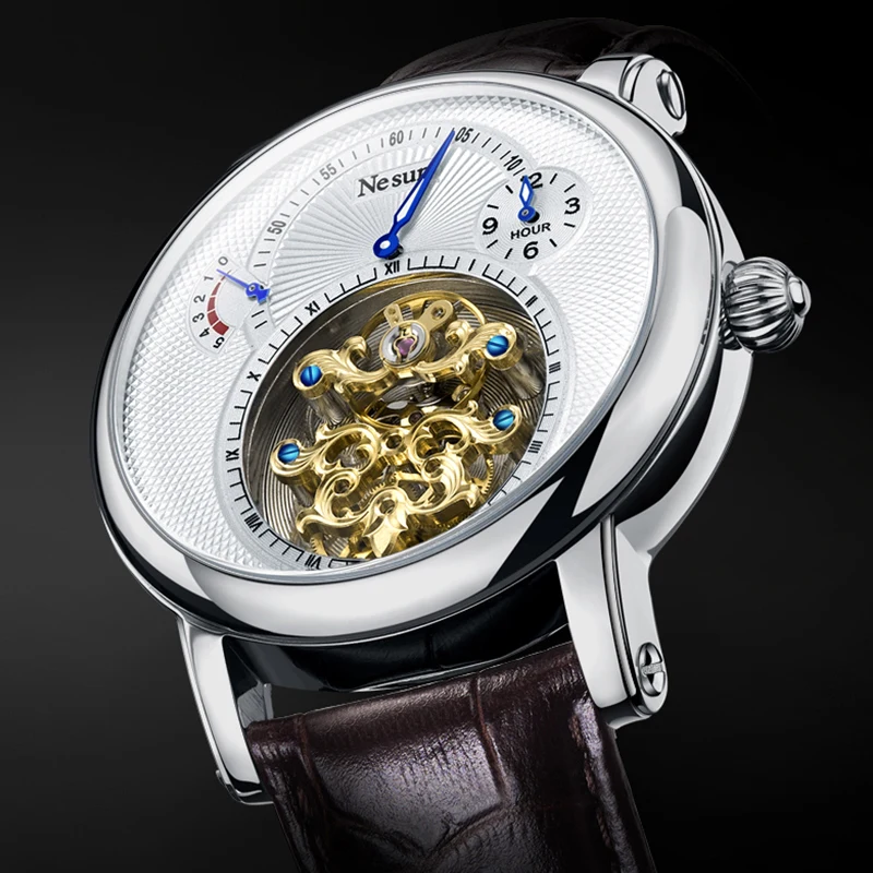 NESUN Роскошные Лидирующий бренд мужские полые Tourbillon часы автоматические