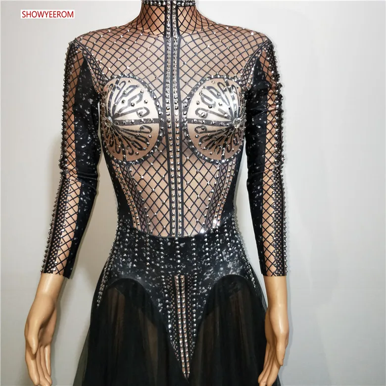 Длинное Сетчатое платье для поезда эластичное танцевальное выступлений одежда