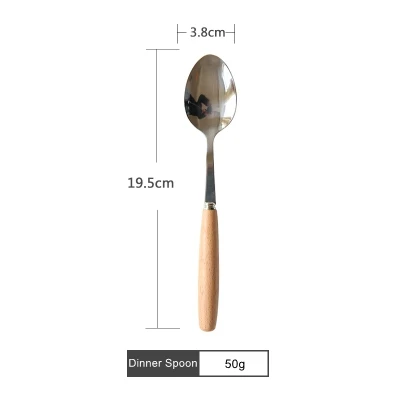 H-Dinner Spoon Столовые приборы из нержавеющей стали с деревянной ручкой столовая Вилка десертная ложка нож кофе чайная ложка фрукты кухонные вилки Аксессуары для посуды - Цвет: H-Dinner Spoon