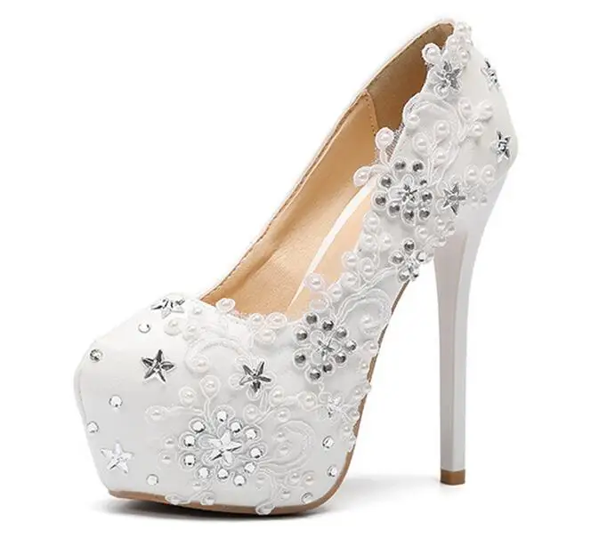 Туфли лодочки женские свадебные на платформе высокий каблук со стразами