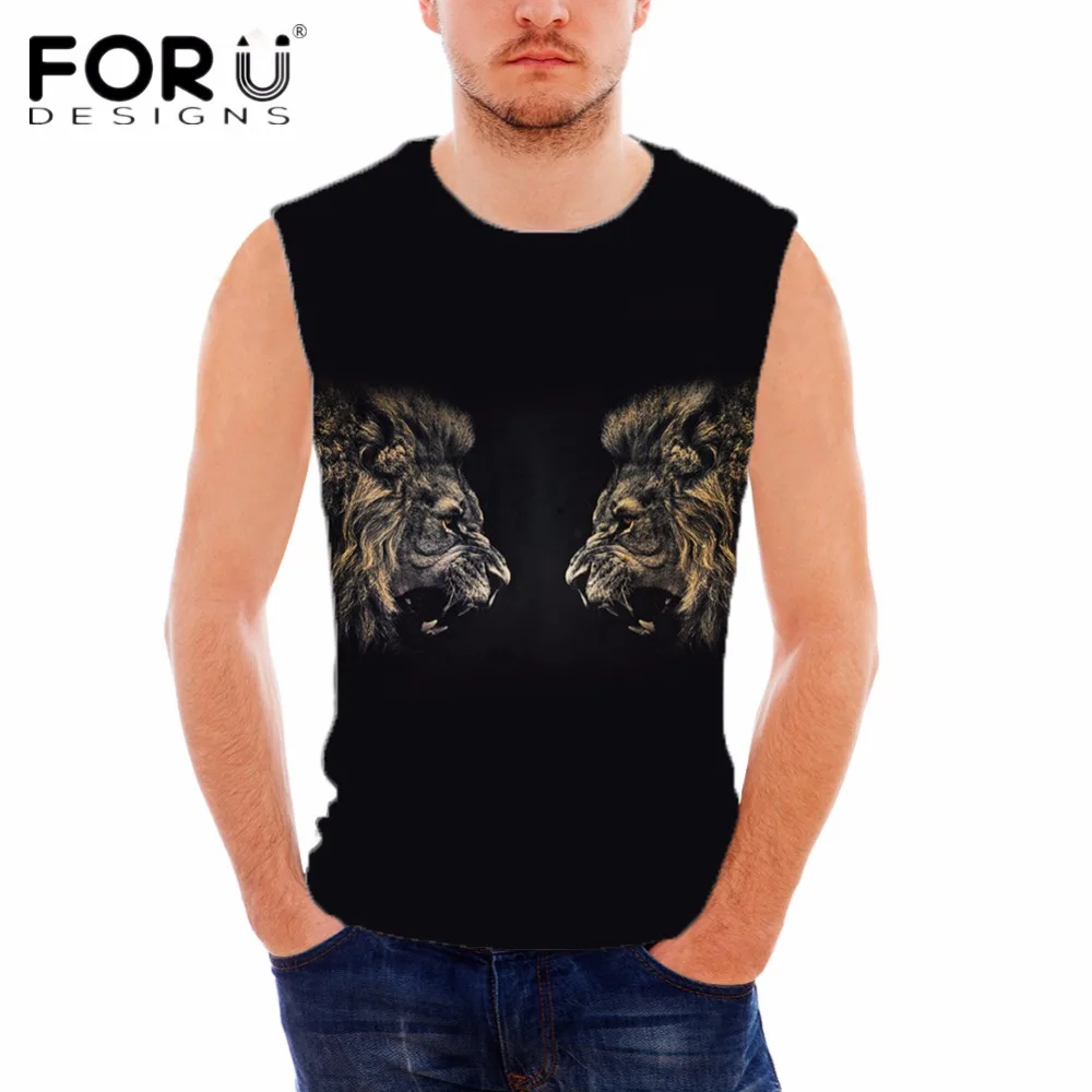 FORUDESIGNS/мужская футболка без рукавов с 3D принтом льва бодибилдинг для фитнеса