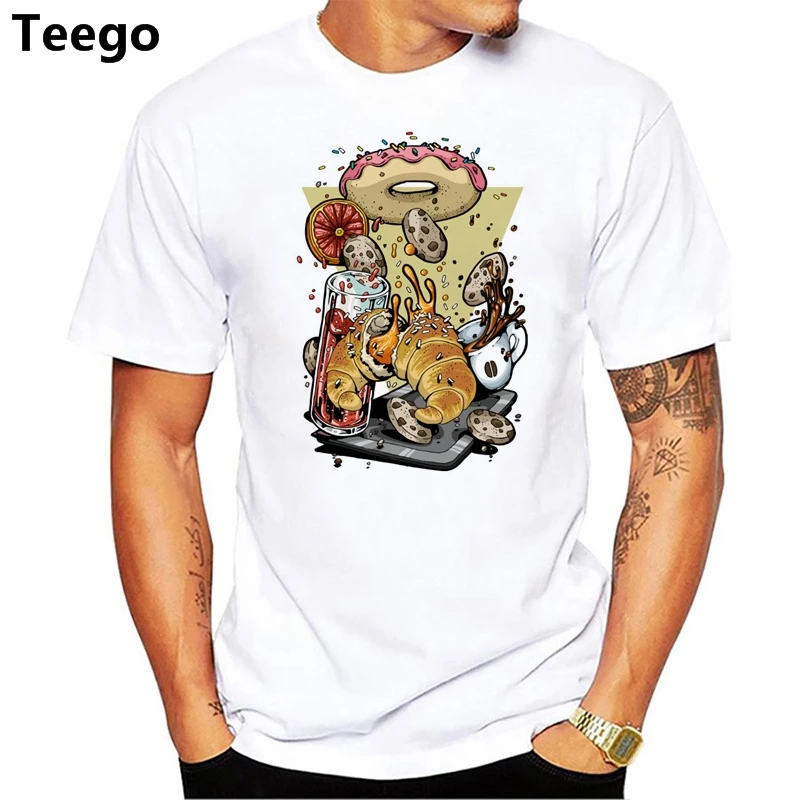 Лето 2018 г. Лидер продаж для мужчин модная футболка завтрак в утро печати короткий