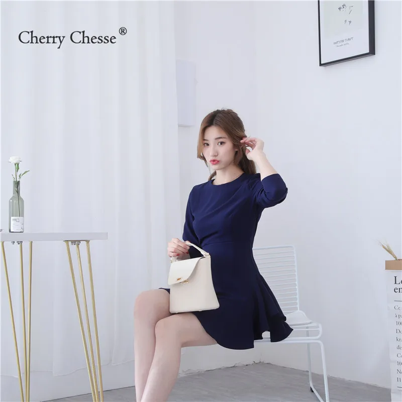 Cherry Chesse 2018 осеннее платье с оборками для женщин длинным рукавом Сладкий Мини