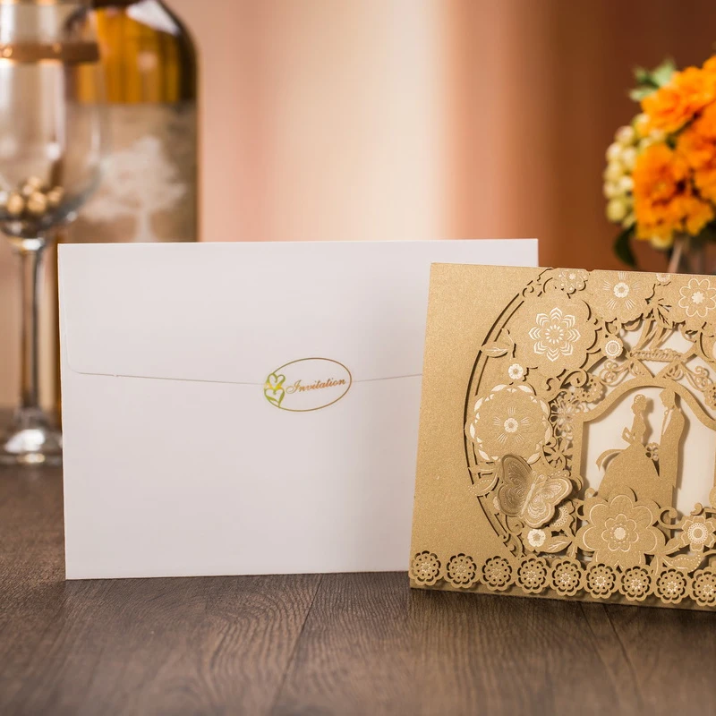50 шт. лазерная резка свадебные приглашения для жениха и невесты открытка на заказ