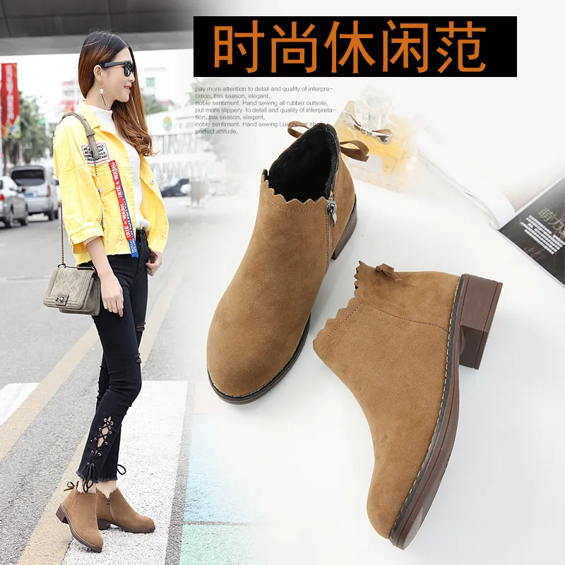 Женские ботильоны круглый носок зрелые женские ботинки Челси на среднем