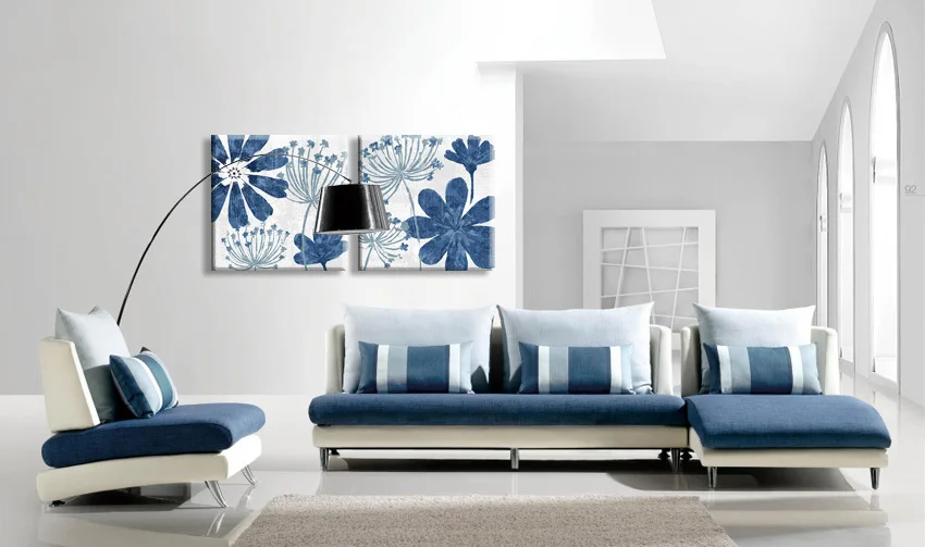 Картина на холсте с изображением одуванчика синего цвета для украшения дома