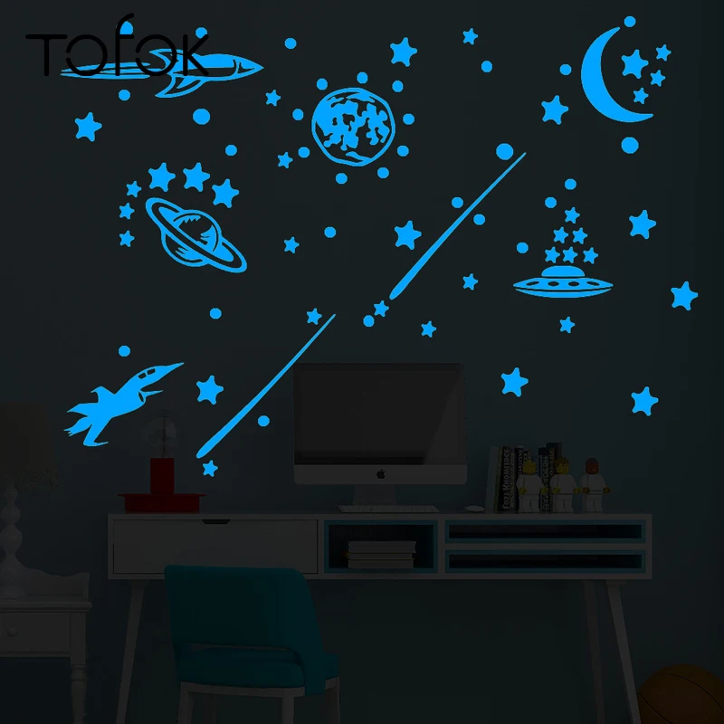 

Tofok Luminous Star Moon Space DIY Wall Sticker Meteor Glowing in Night Bedroom Kids Room Creative Decals Home Cabinet Decor