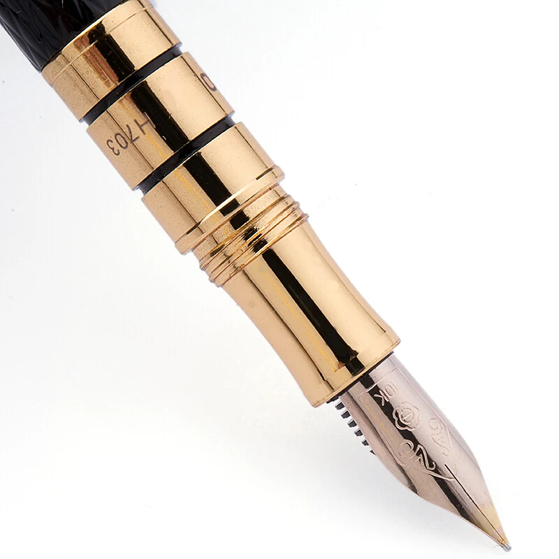 Новинка Металлическая черная перьевая ручка Hero 10K Gold Nib длинная чернильная