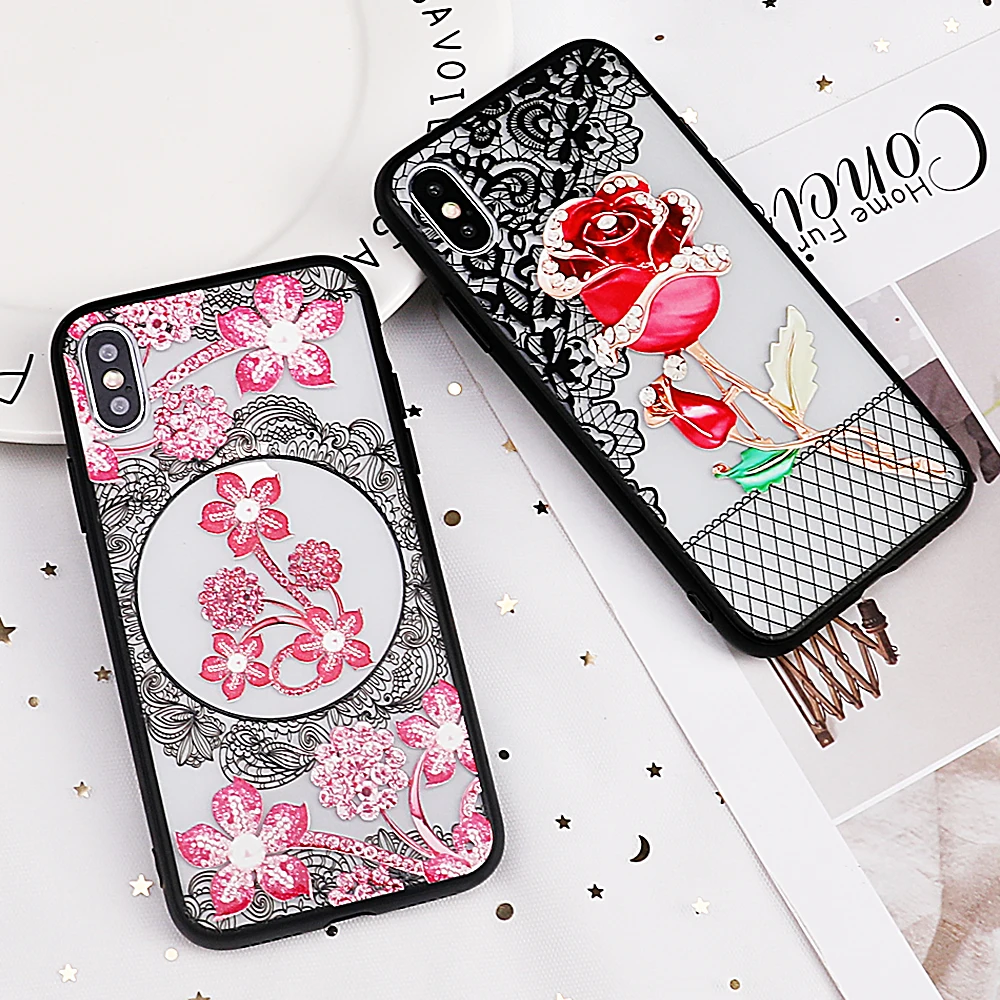Винтажный чехол с вышитыми цветами для iPhone XS XR Max X 8 7 6 6S Plus TPU + PC полным корпусом