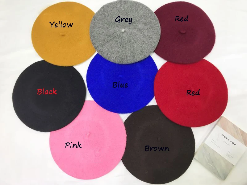 Модные однотонные теплые шерстяные весенние береты Женская облегающая шапка во