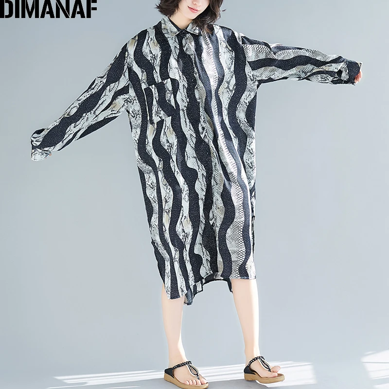 DIMANAF женское платье большого размера с длинным рукавом весеннее Vestidos винтажное