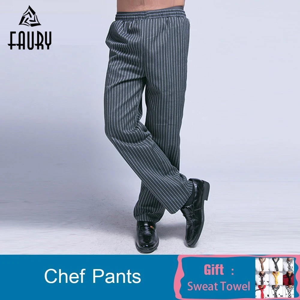 Брюки шеф повара для мужчин в полоску с эластичной резинкой на талии длинные