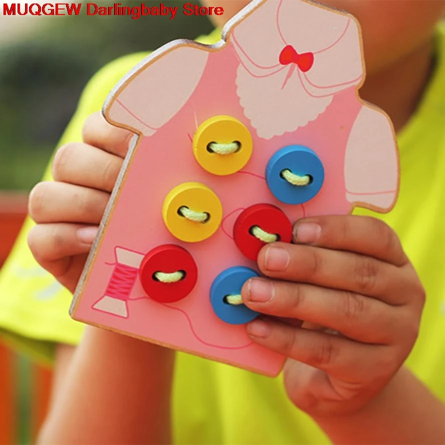 Монтессори обучения Бусины завязки доска деревянная Игрушечные лошадки пришить