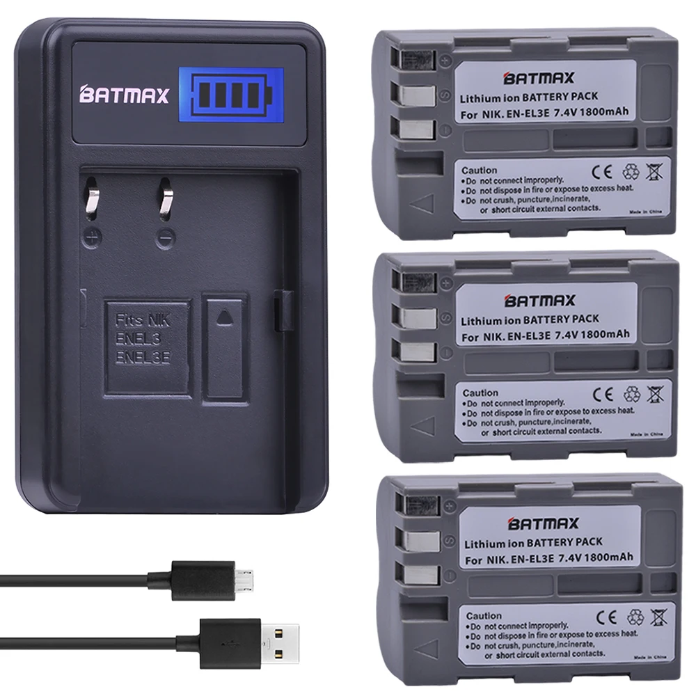 Аккумуляторы для камеры Batmax 3 шт. внешние аккумуляторы EL3E + зарядное устройство USB
