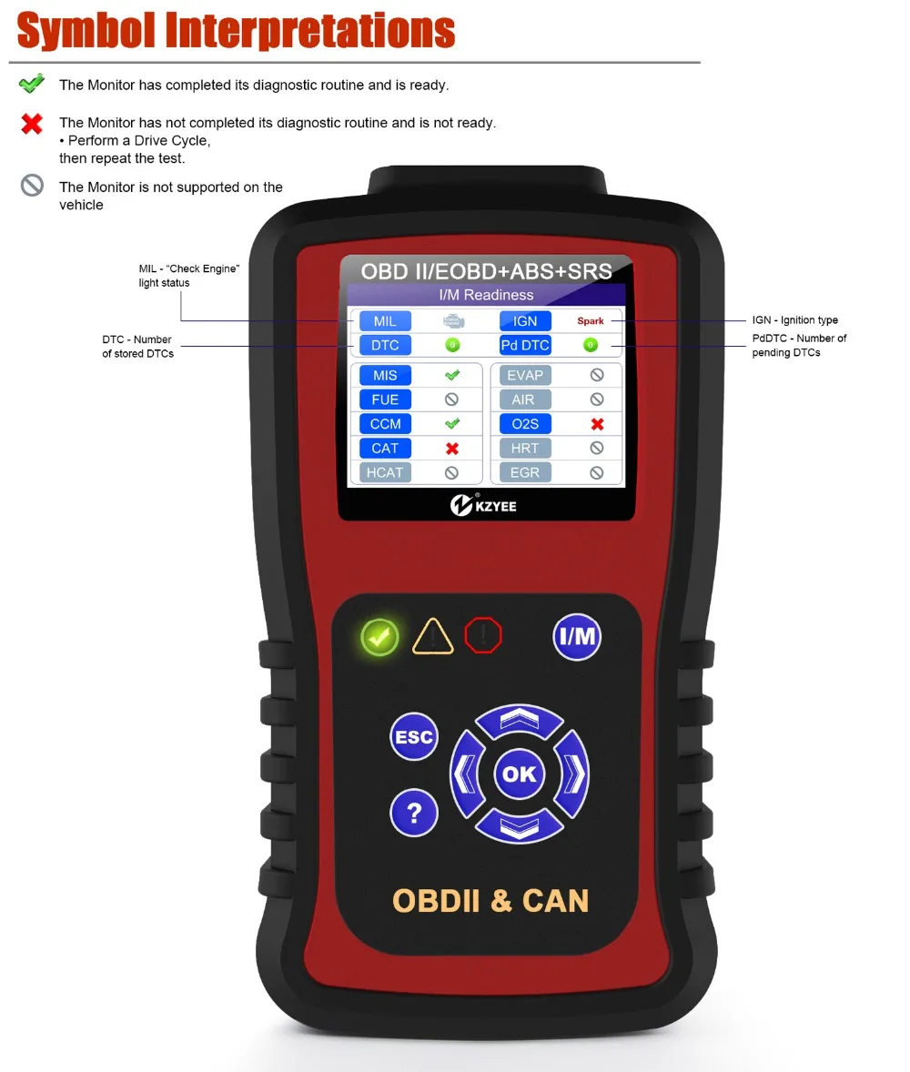 KZYEE KC501 Автомобильный сканер двигателя OBD2 сканер ABS SRS подушка безопасности проверка OBDII Авто сканирующий инструмент автомобильный диагностический инструмент PK launch X431